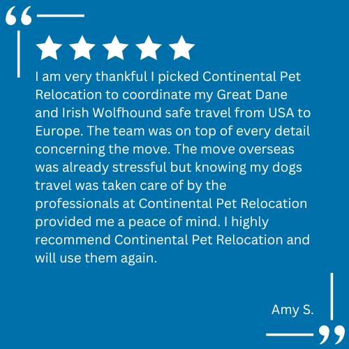 A client testimonial for pet relocation services provided by Continental Pet Relocation