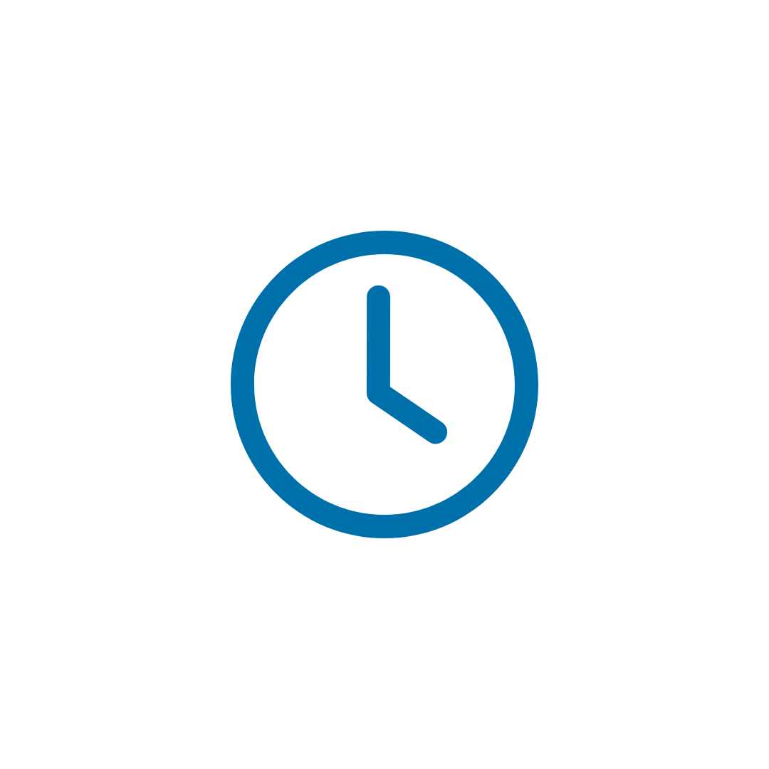 A blue clock icon on a white background.