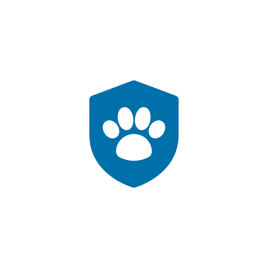 A blue shield with a paw print on it.