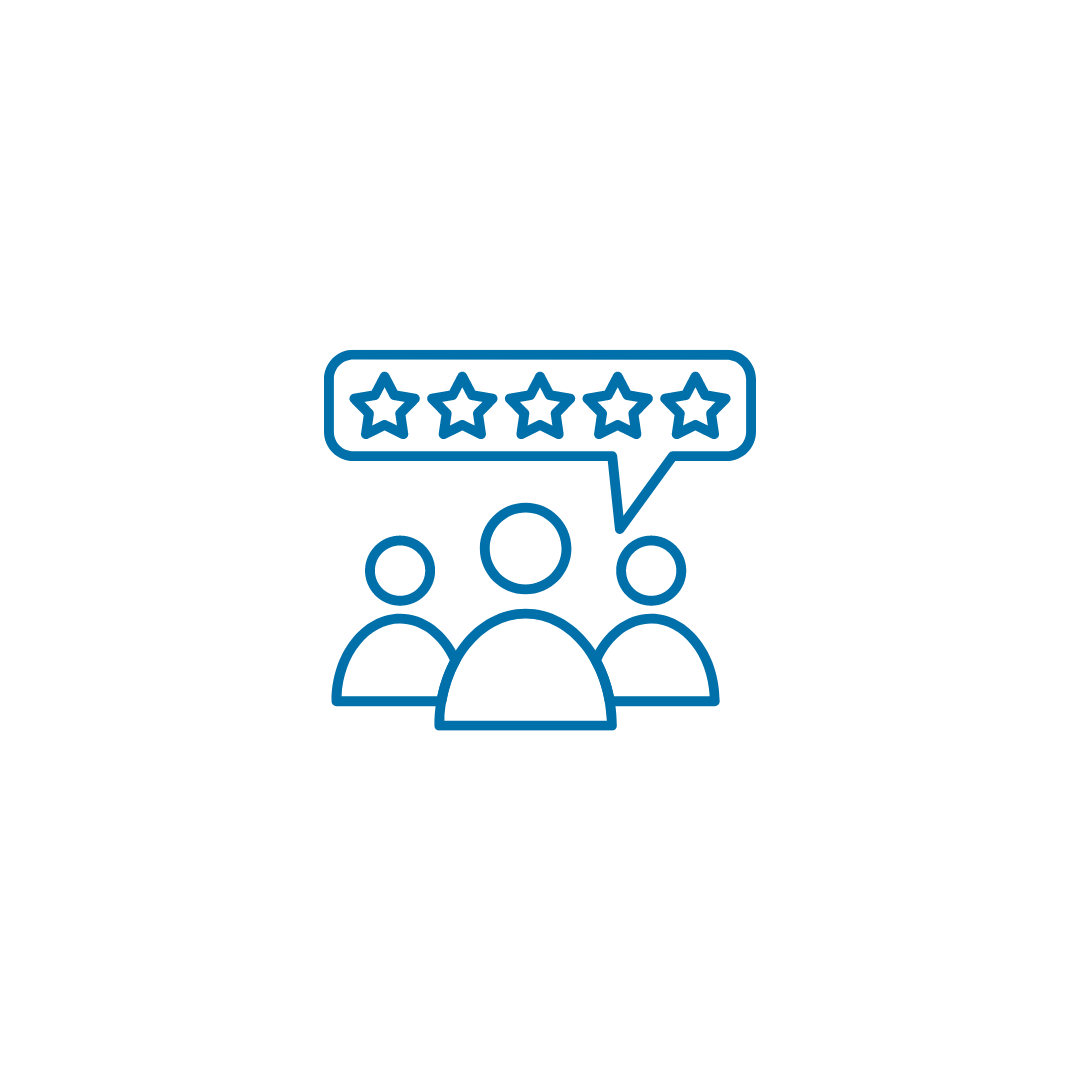 A group of people are standing next to each other with a speech bubble with stars in it.