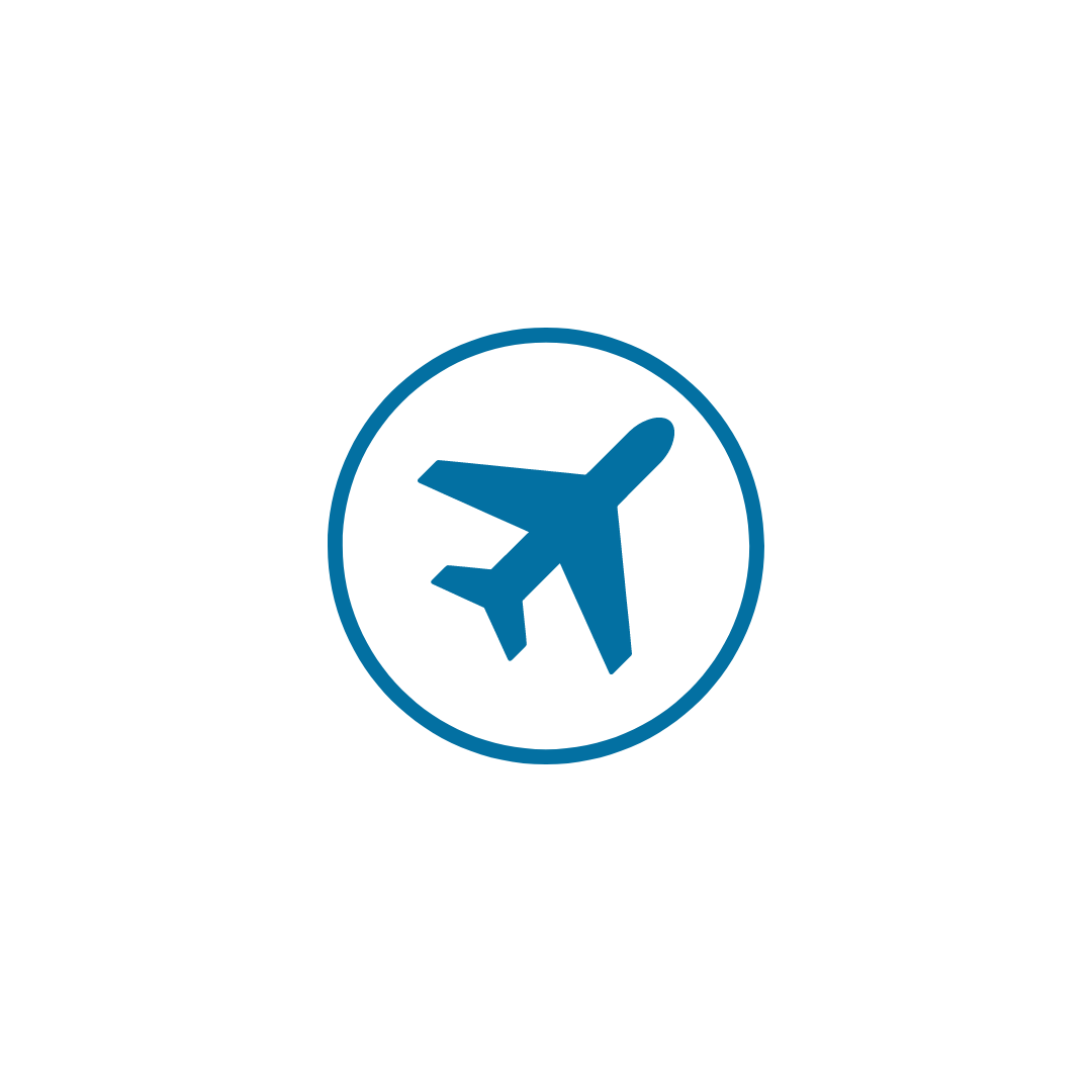 A blue airplane is flying in a circle on a white background.