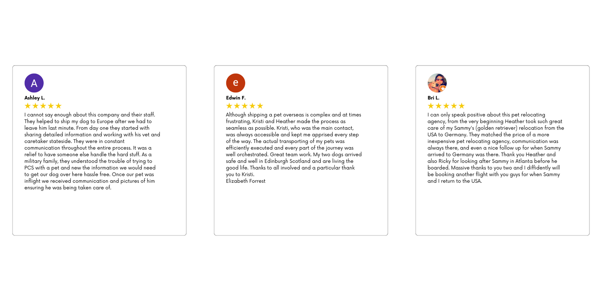 A collage of three reviews on a white background.