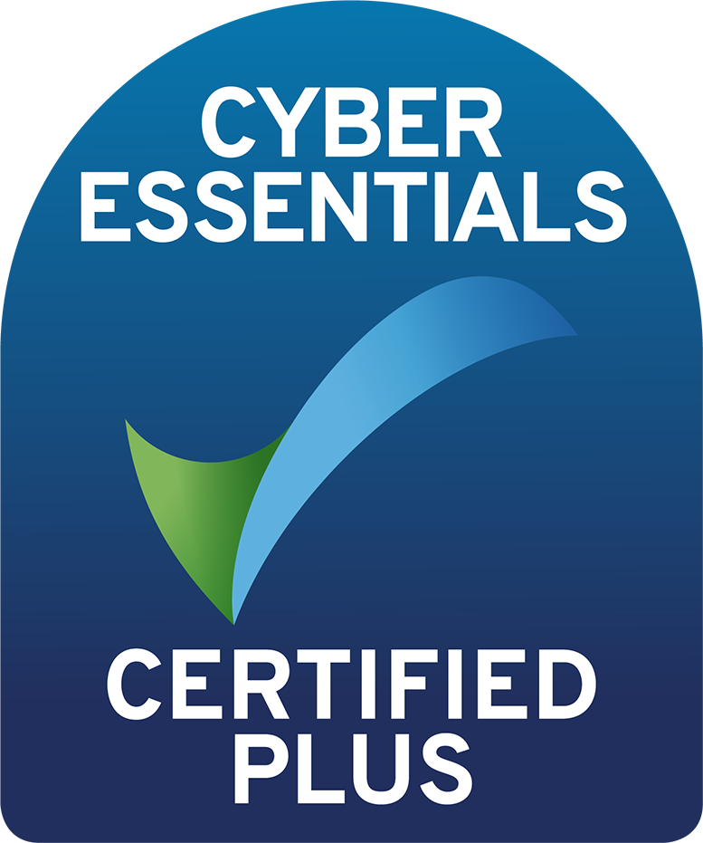 a blue sticker that says cyber essentials certified plus