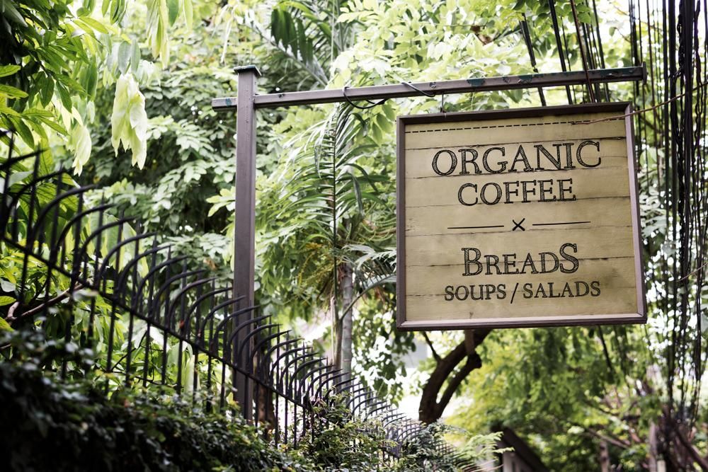 Sign for an Organic Coffee Shop,
