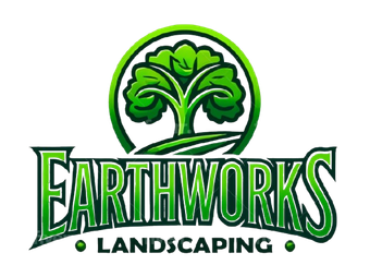 Logo for Earthworks Landscaping featuring a stylized green tree inside a circle above the company name in green text.