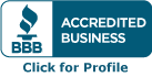 BBB Accredited Business logo in blue and white with the text 