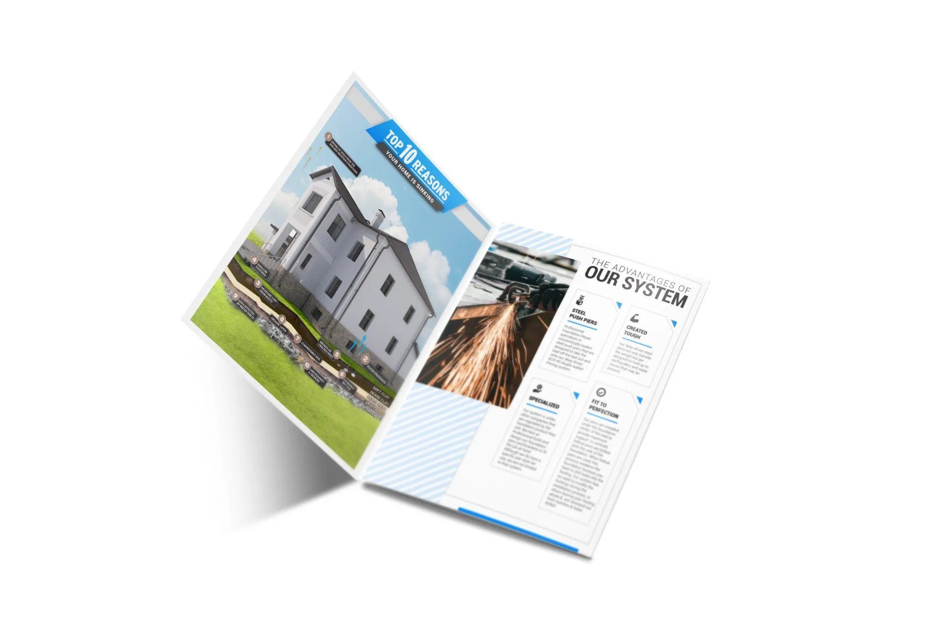 a brochure with a picture of a building on it is floating in the air .