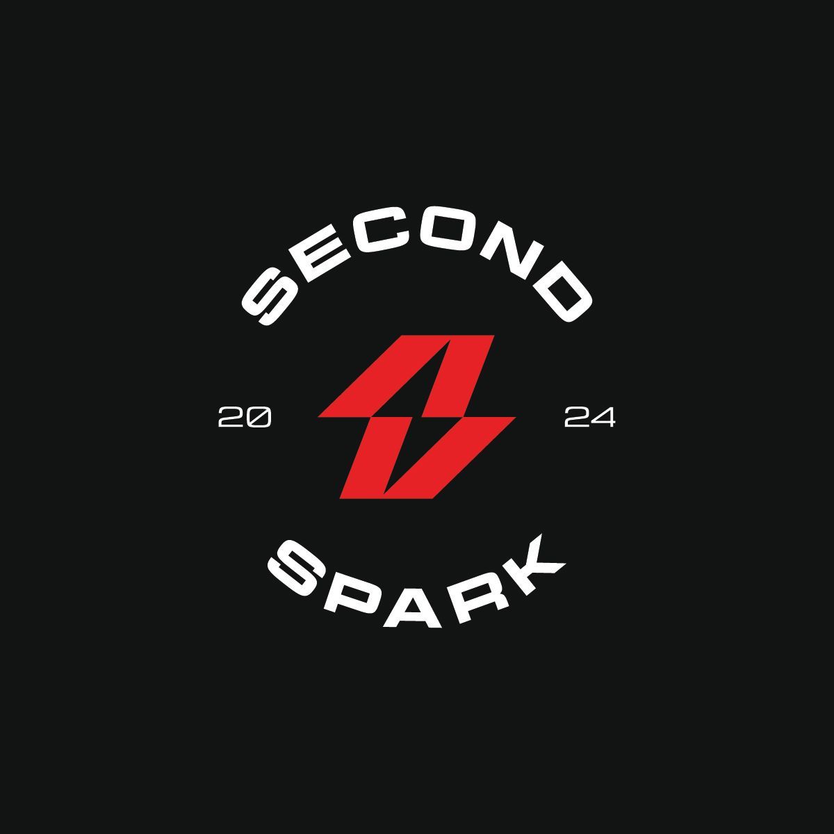 Black logo with red lightning bolt; 