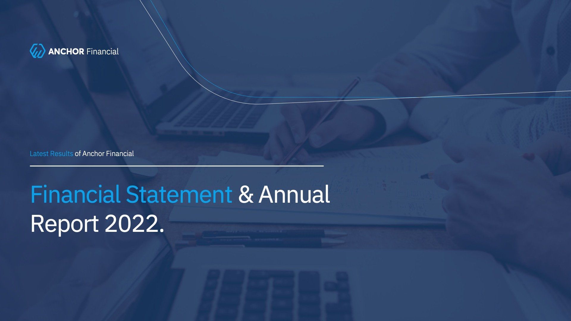 the cover of the financial statement and annual report 2022 shows a person using a laptop computer .