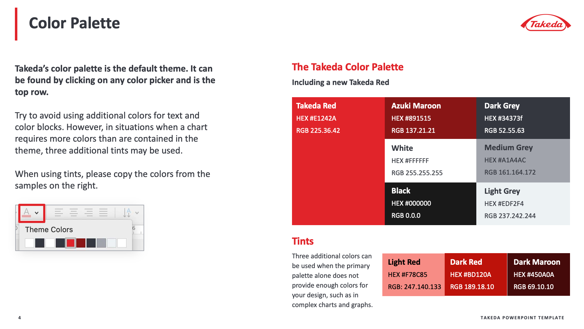 Color palette with red, gray, and black as primary colors for a brand.