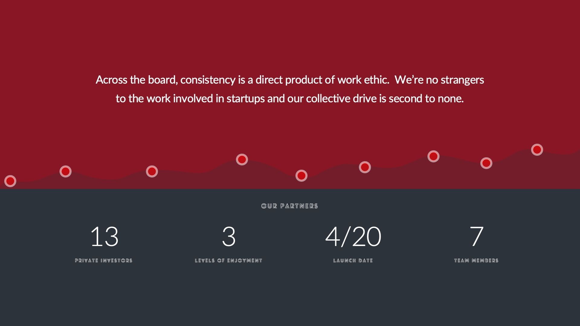 Red and gray graphic with data points and numbers, highlighting company growth.
