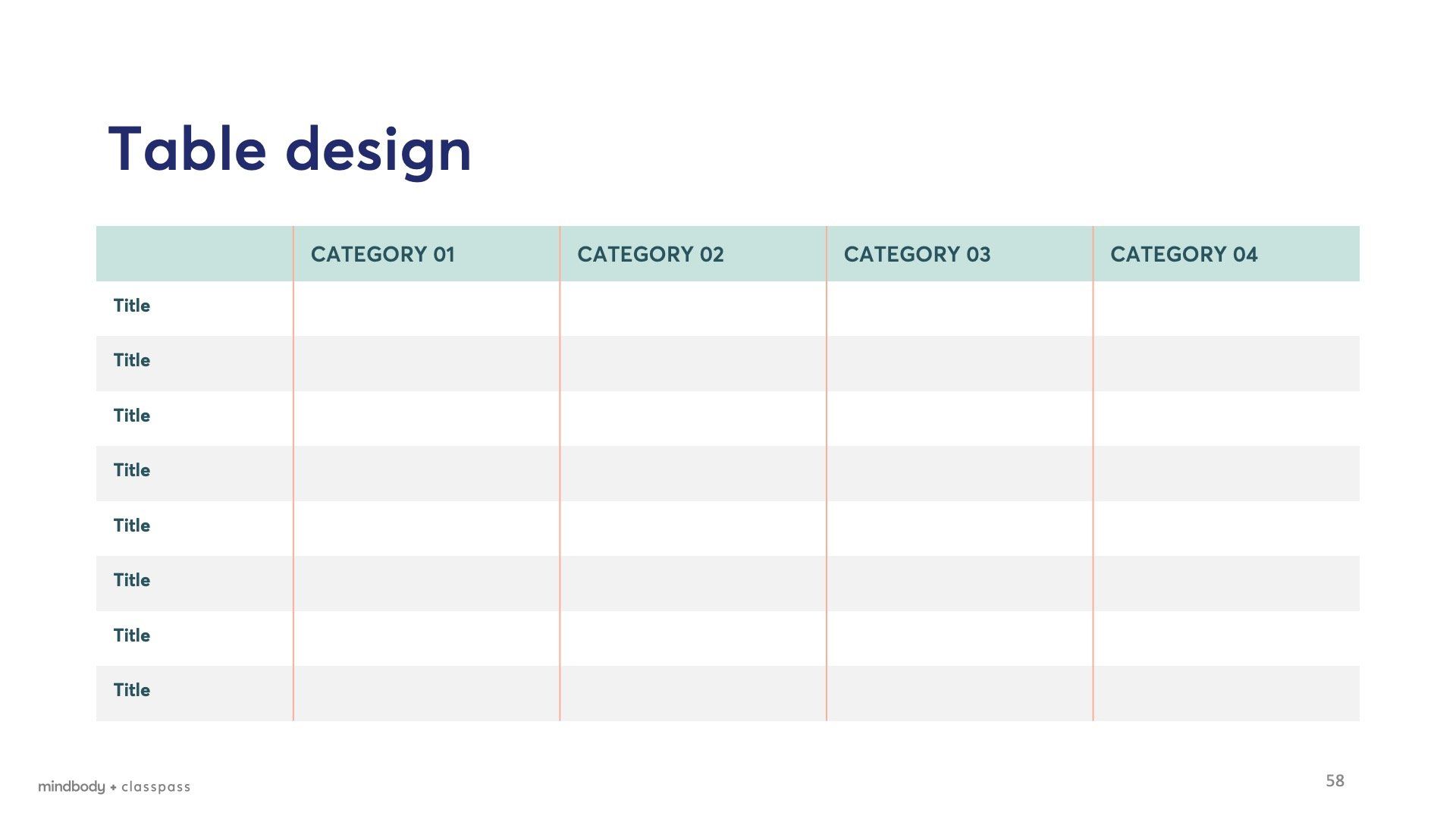 Minbody presentation template design with a table
