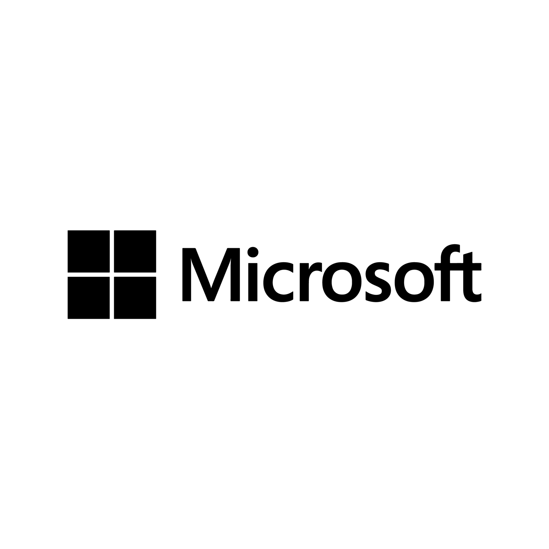 Microsoft logo: A black square divided into four smaller squares, next to the word 