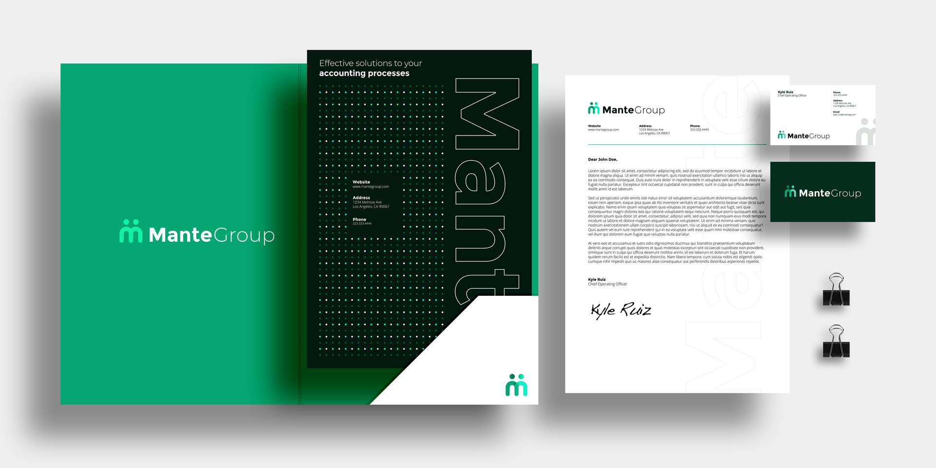 A set of business cards , a letterhead , and a folder.