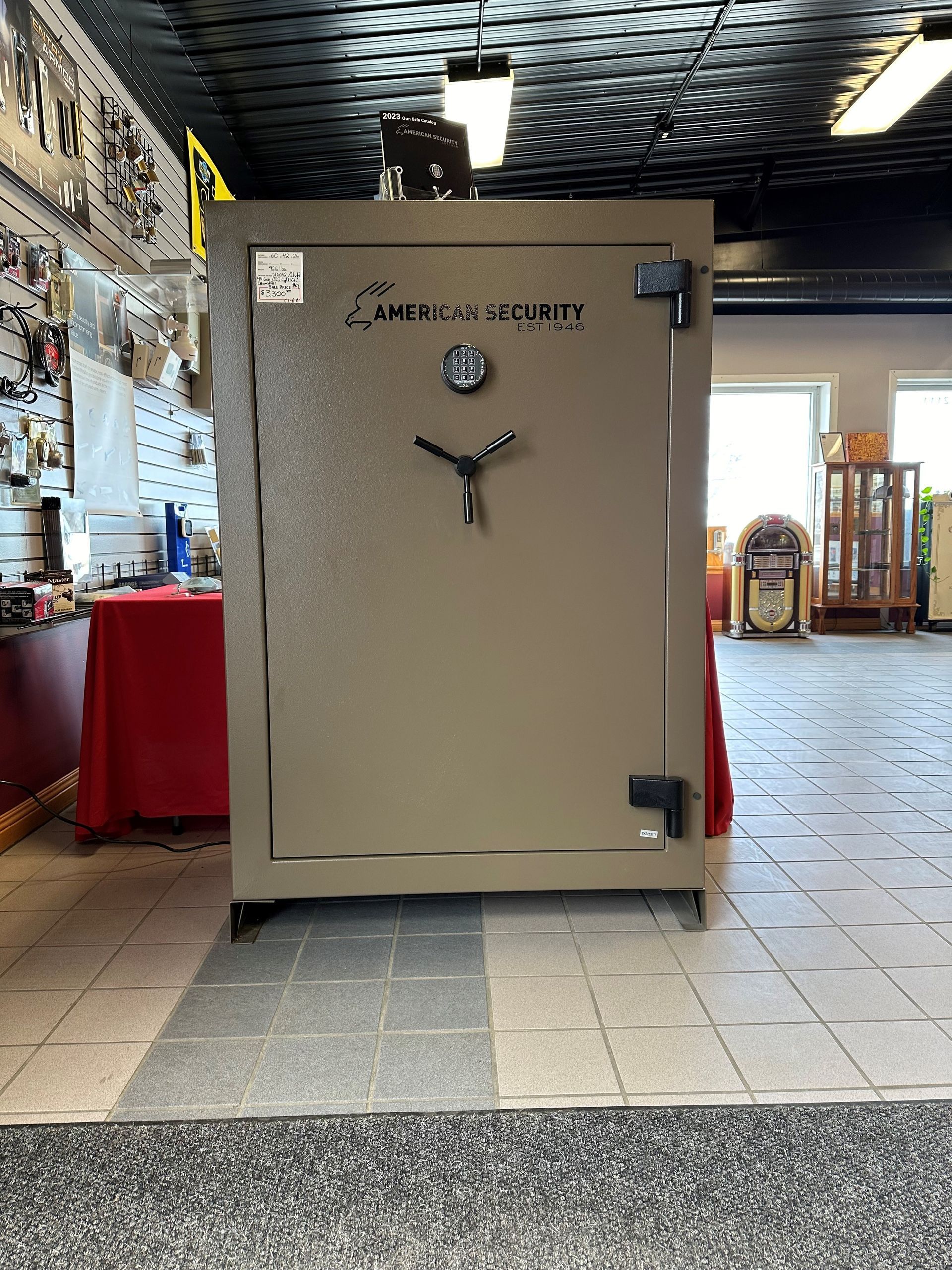 A large safe is sitting in the middle of a room.
