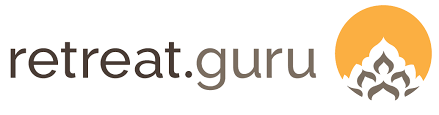 Retreat.guru logo with text and an orange sun with a stylized plant in the center.