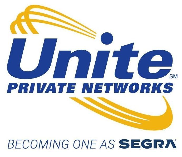 A blue and yellow logo for unite private networks