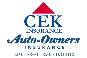 A blue and red logo for cek insurance auto-owners