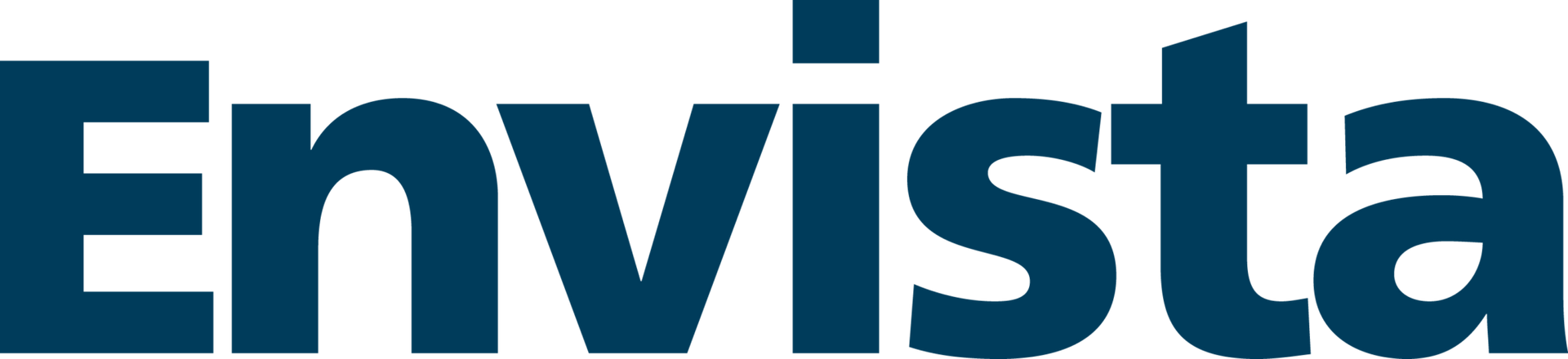 A blue envista logo on a white background