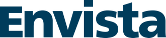 A blue envista logo on a white background