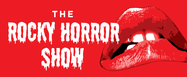 The Rocky Horror Show logo with dripping white text on red, and red lips on the right.