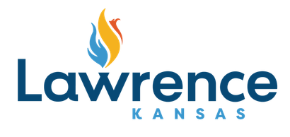 A logo for lawrence kansas with a flame on it