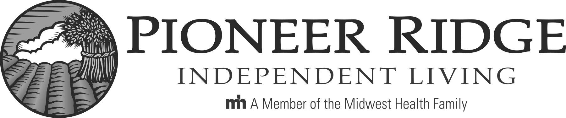 A black and white logo for pioneer ridge independent living