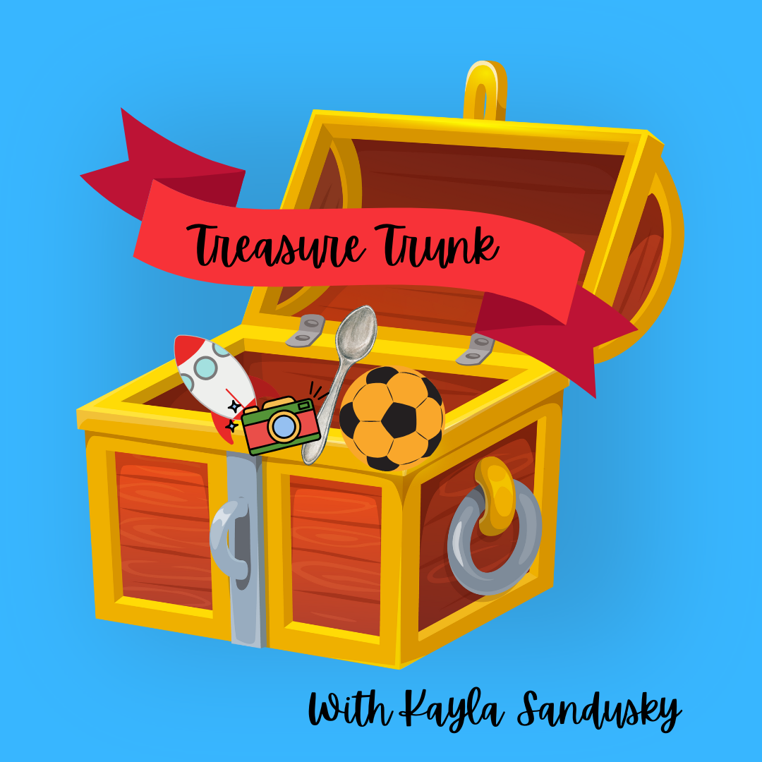 Open treasure chest with toys labeled