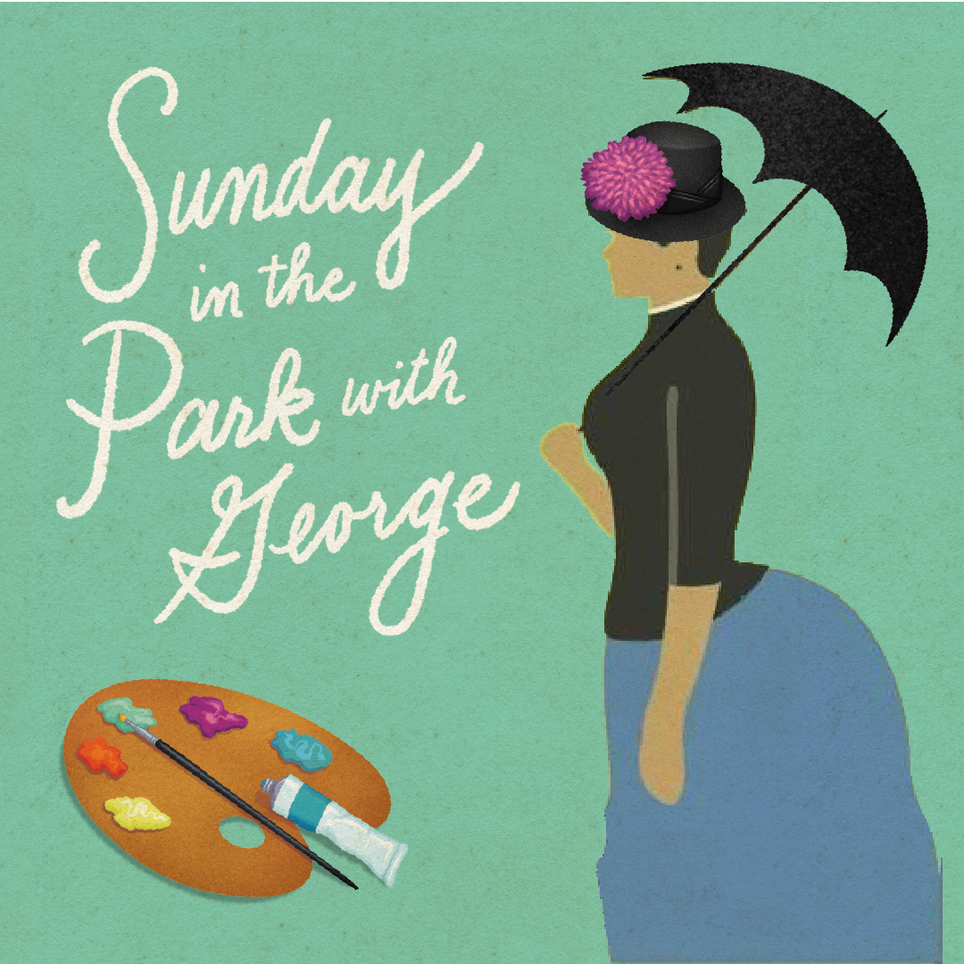 An advertisement for sunday in the park with george