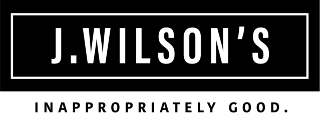 Logo for J. Wilson's, text in white on a black rectangle. Below, the phrase 