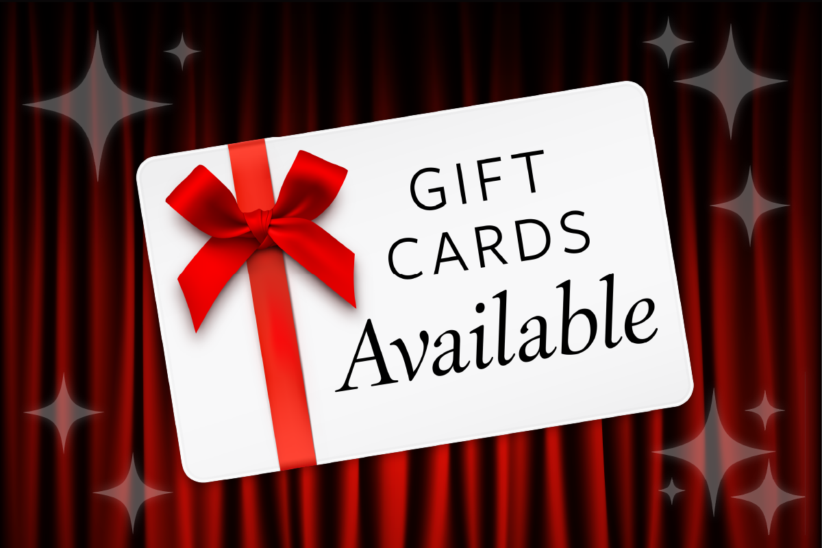 White gift card with a red ribbon and 