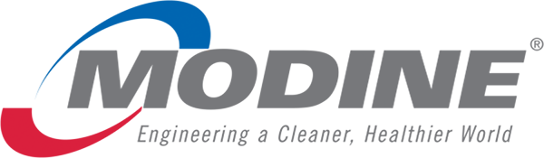 A logo for modine engineering a cleaner healthier world