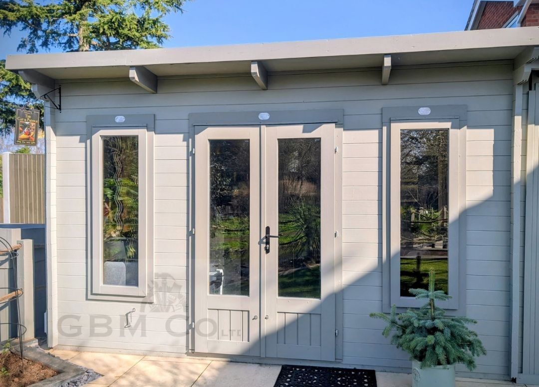 New residential wooden construction home framing against a blue sky