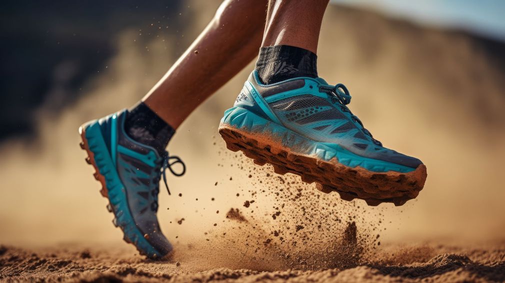 A man is running on a dirt road in the mountains.