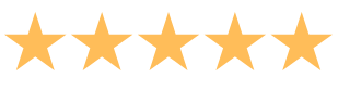 Five yellow stars are lined up in a row on a white background.