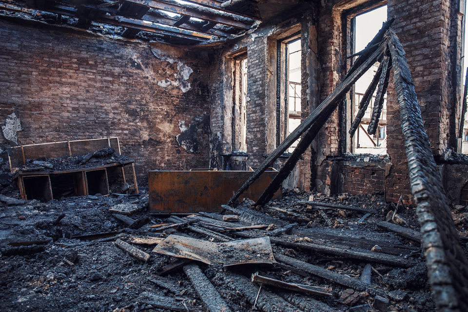 Room with major fire damage. - Restoration 1 of Hunterdon County 