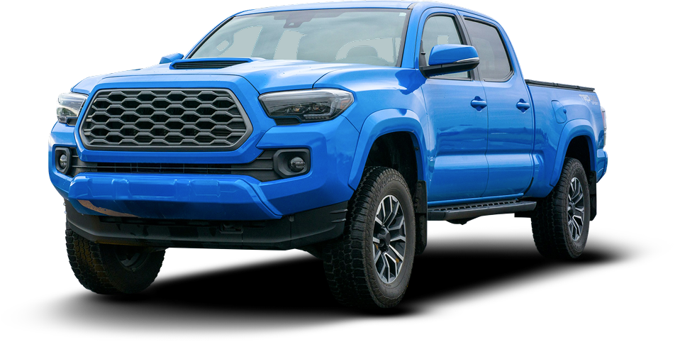 Blue pickup truck on a white background, front three-quarter view | Boeser Automotive