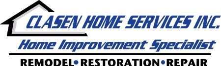 Logo for Clasen Home Services Inc.: text, house outline, 