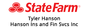State Farm logo with agent information: Tyler Hanson, Hanson Ins and Fin Svcs Inc.