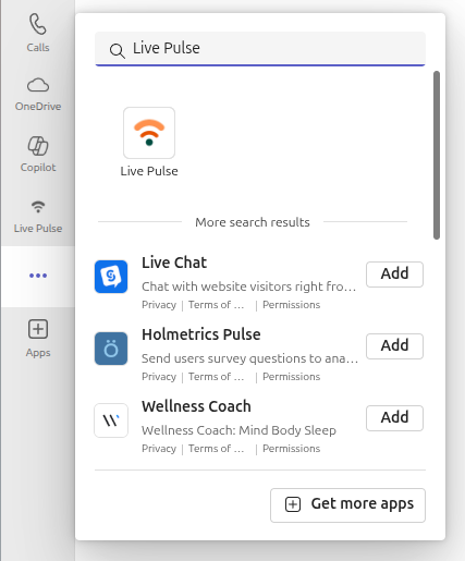 Installing Live Pulse | Neelix from Microsoft Teams marketplace