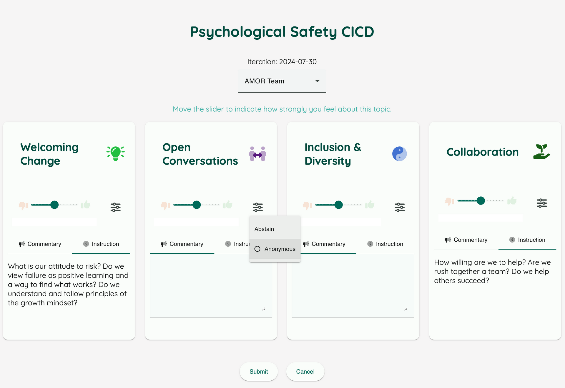 Aggregated sentiment summary for snap surveys and retrospective conversations | Neelix.IO Employee Engagement Platform