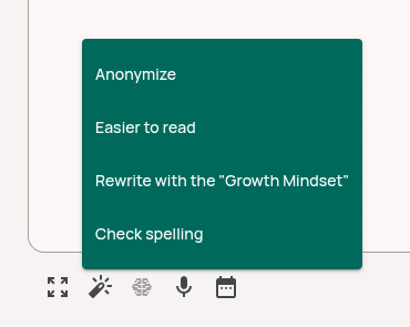 Screenshot of Ai Assistant options for improving self-reflection and employee engagement at workplace