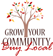 A logo for a company called grow your community buy local.