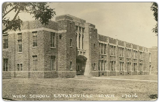 A black and white photo of a high school in estherville iowa