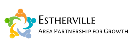 The logo for esterville area partnership for growth