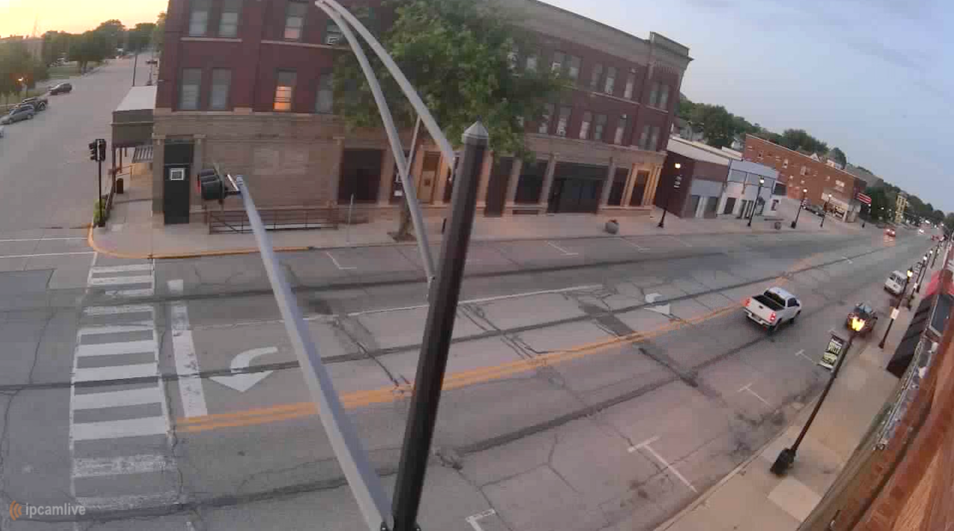 An aerial view of a city street taken by esterville communications