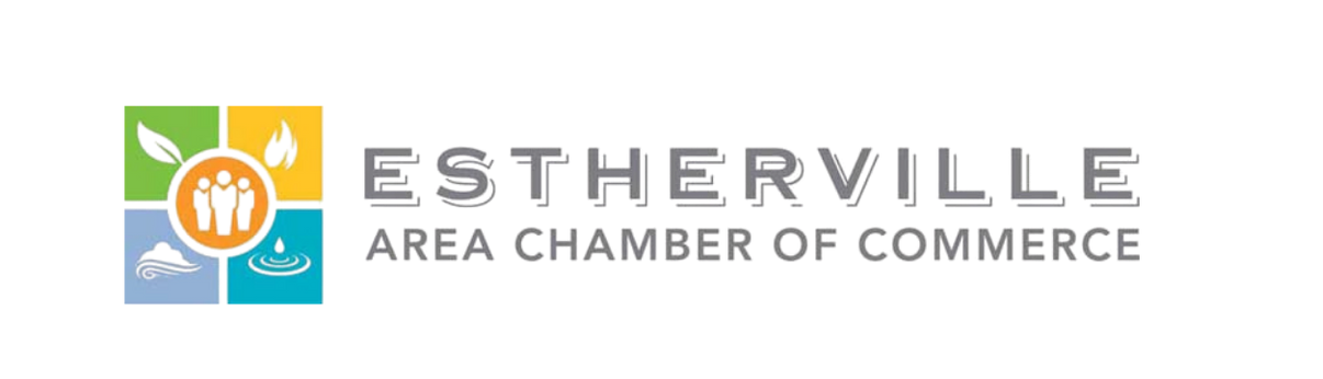 The logo for the estherville area chamber of commerce