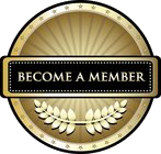 A gold badge with the words `` become a member '' and a laurel wreath.