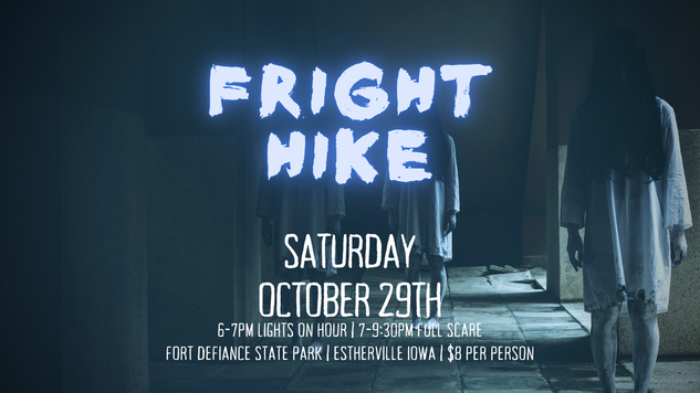 A poster for a fright hike on saturday october 29th