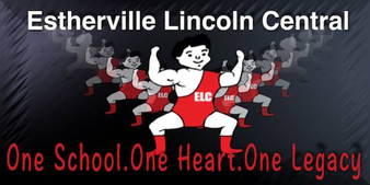 A poster for estherville lincoln central shows a cartoon character